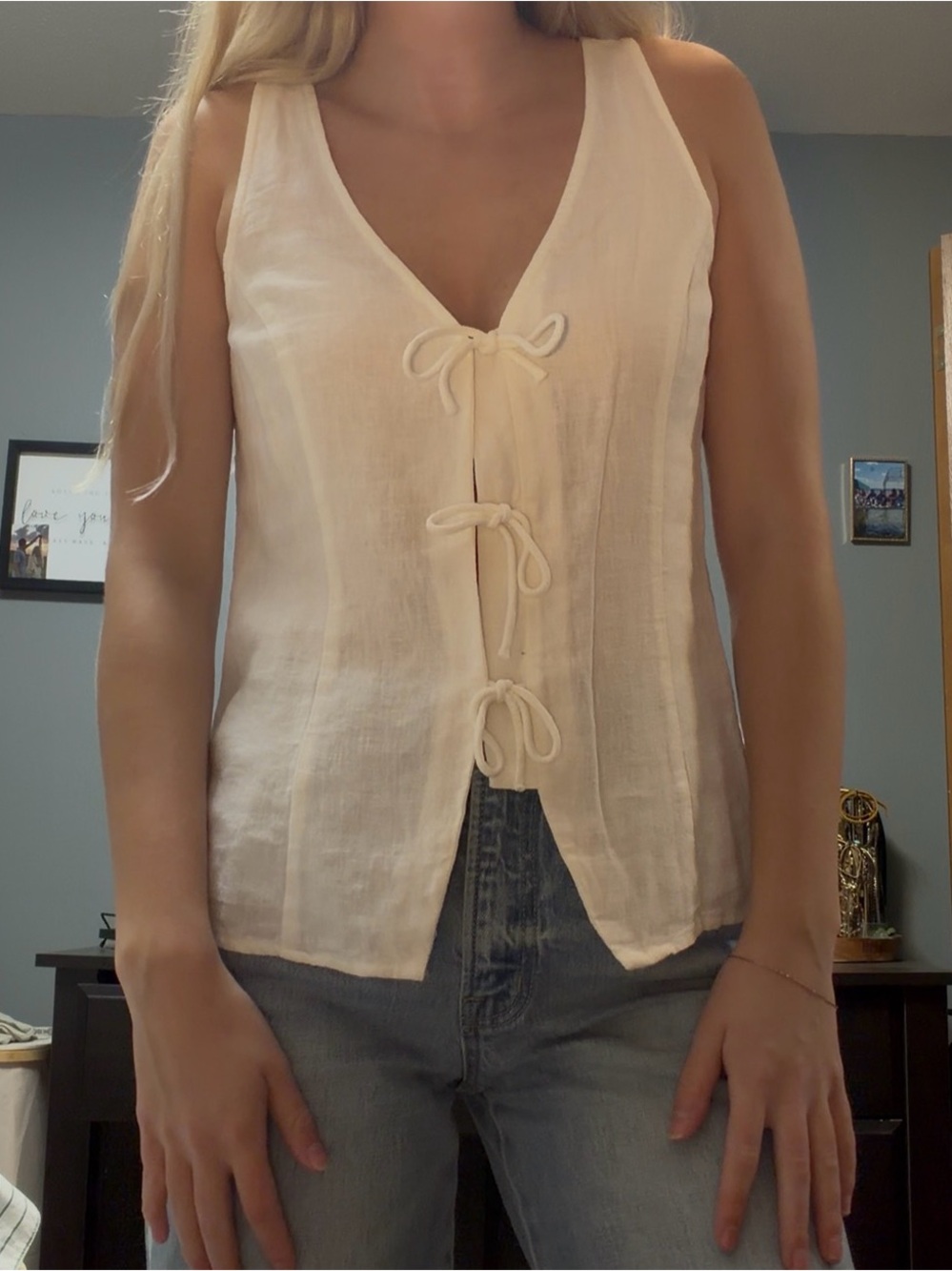 a new day Cream Tie-Front Linen-Blend Camisole